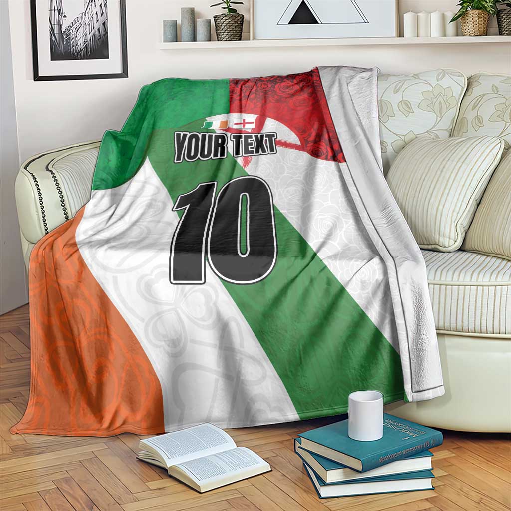 Custom Ireland and England Blanket Celtic Shanrocks and Roses with Red Cross