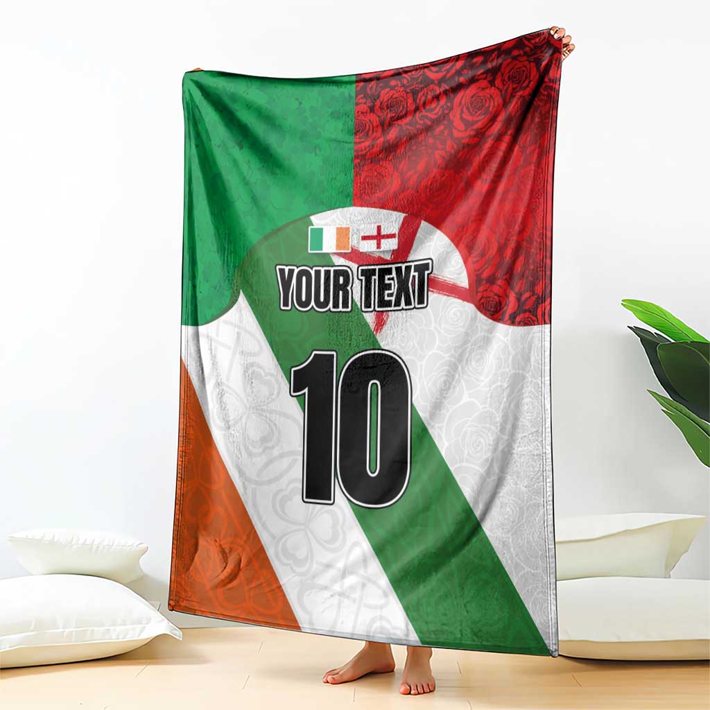 Custom Ireland and England Blanket Celtic Shanrocks and Roses with Red Cross