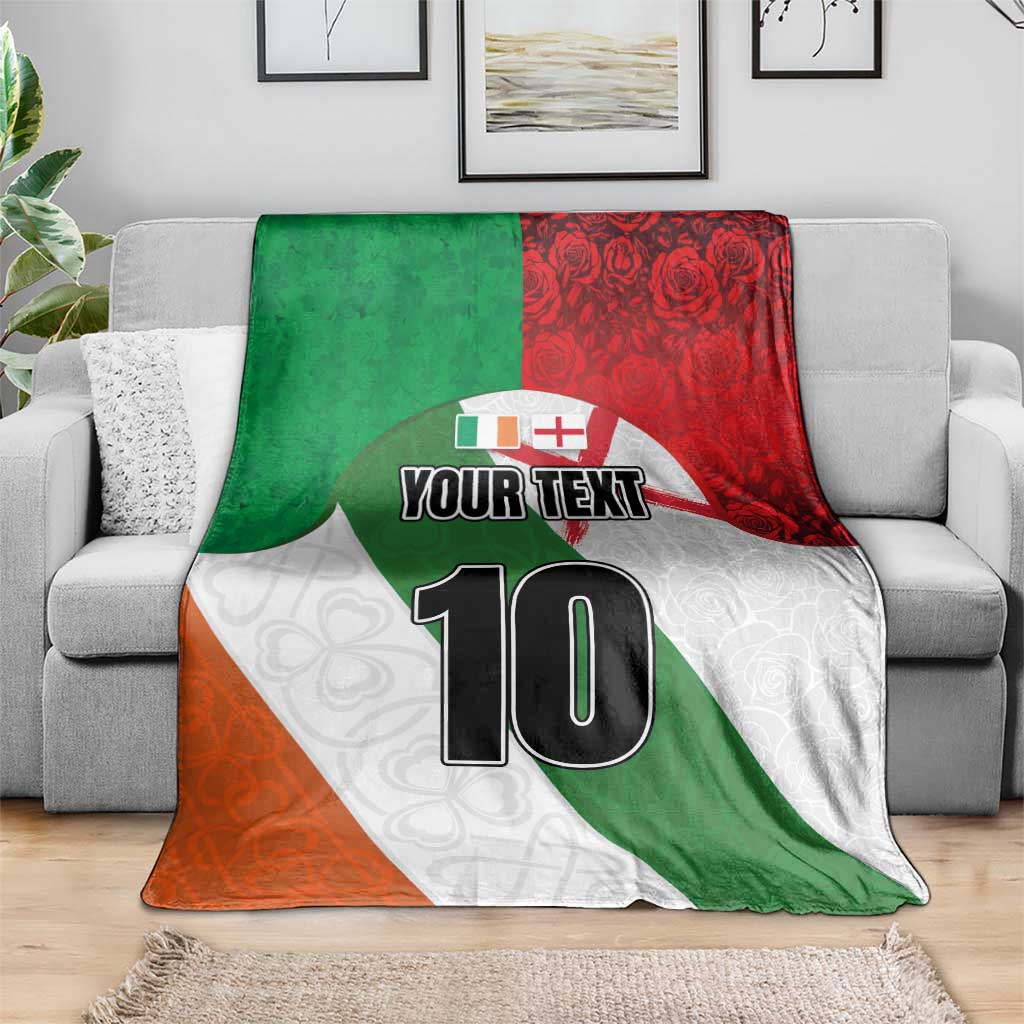 Custom Ireland and England Blanket Celtic Shanrocks and Roses with Red Cross