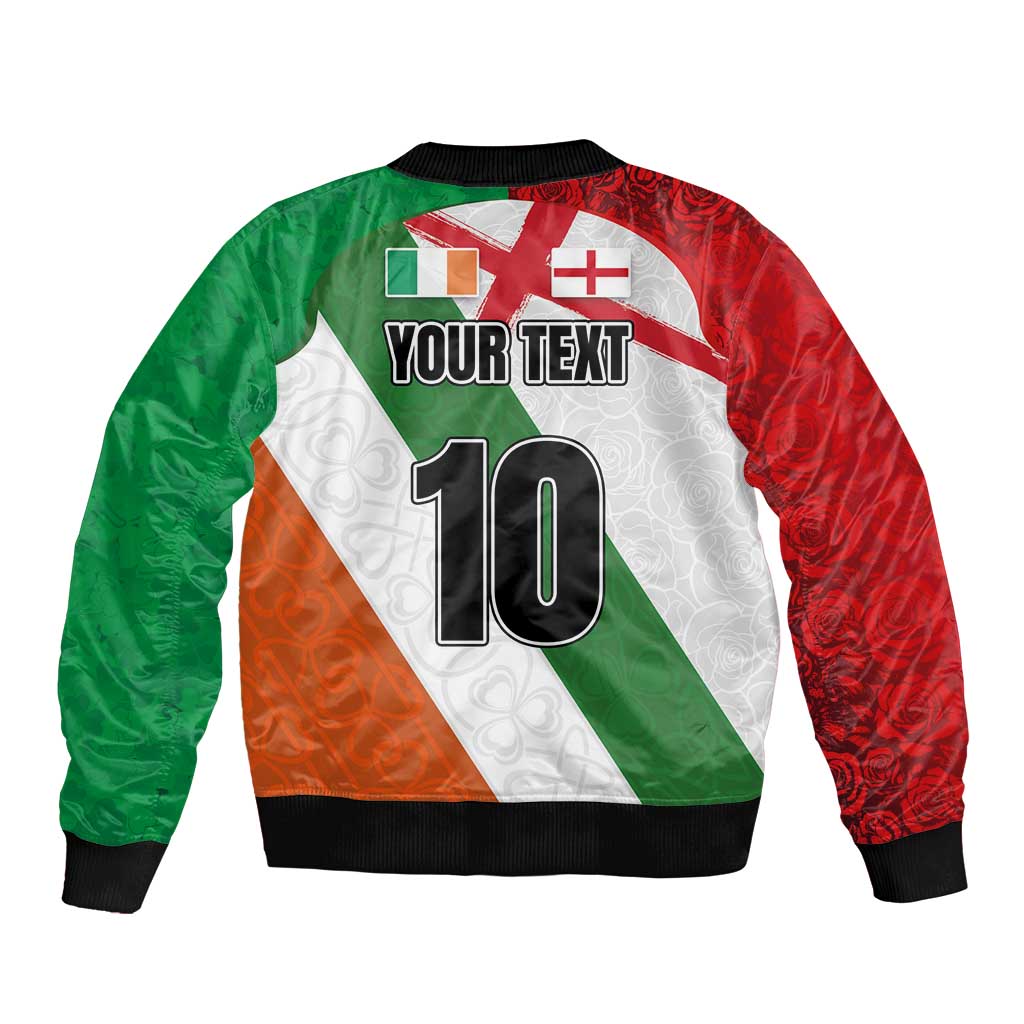 Custom Ireland and England Bomber Jacket Celtic Shanrocks and Roses with Red Cross