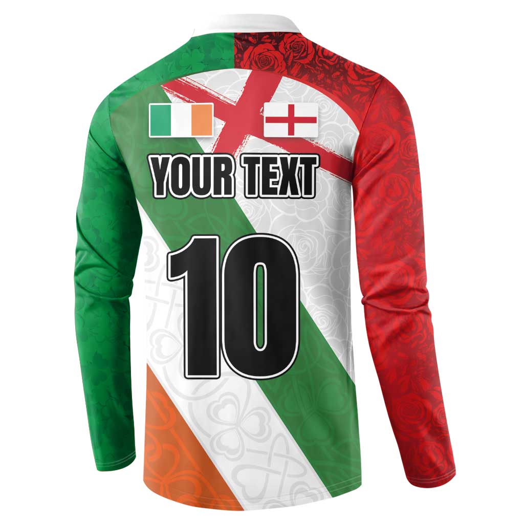 Custom Ireland and England Button Sweatshirt Celtic Shanrocks and Roses with Red Cross