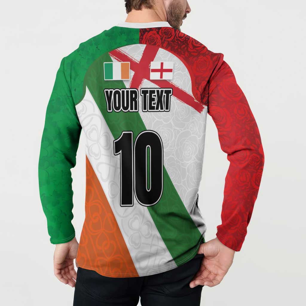 Custom Ireland and England Button Sweatshirt Celtic Shanrocks and Roses with Red Cross