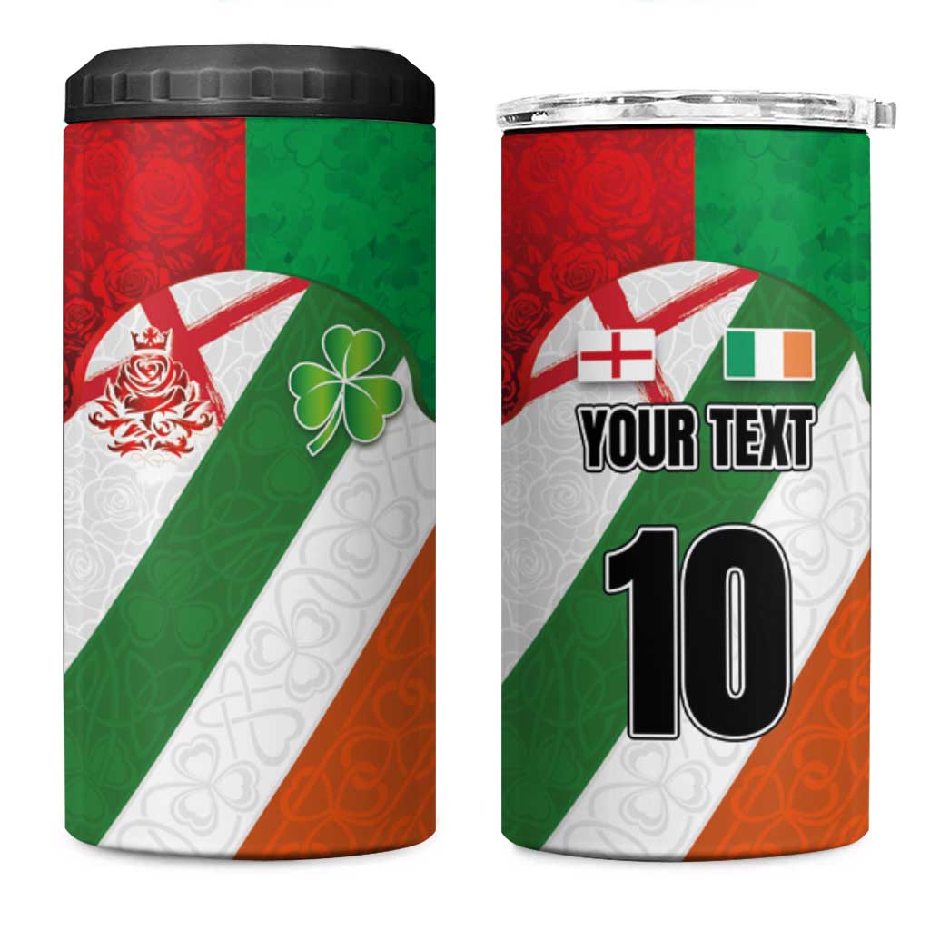 Custom Ireland and England 4 in 1 Can Cooler Tumbler Celtic Shanrocks and Roses with Red Cross