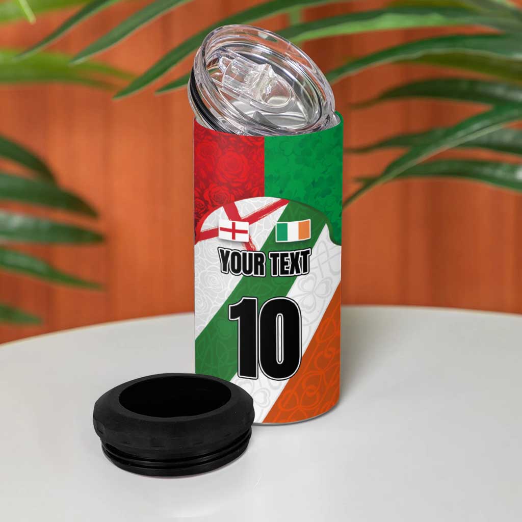 Custom Ireland and England 4 in 1 Can Cooler Tumbler Celtic Shanrocks and Roses with Red Cross