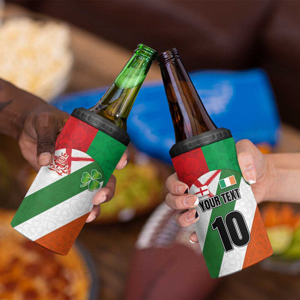 Custom Ireland and England 4 in 1 Can Cooler Tumbler Celtic Shanrocks and Roses with Red Cross