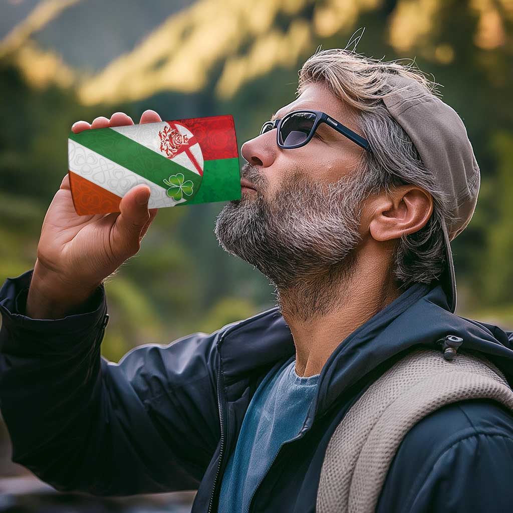 Custom Ireland and England 4 in 1 Can Cooler Tumbler Celtic Shanrocks and Roses with Red Cross