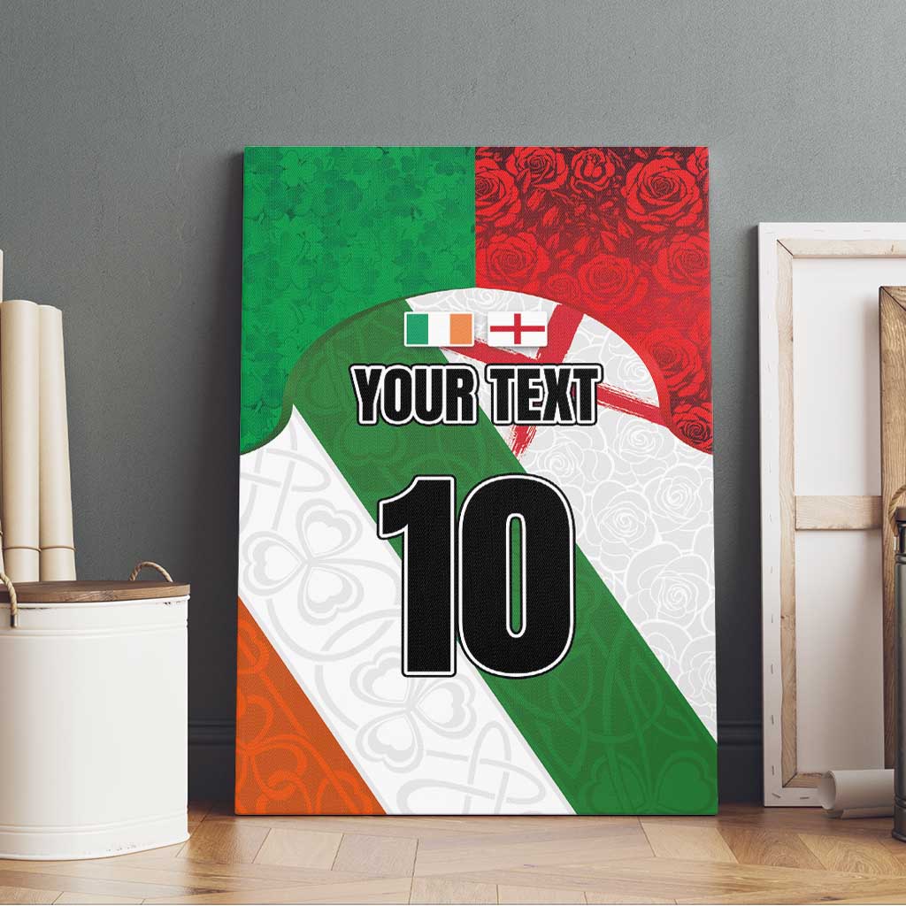 Custom Ireland and England Canvas Wall Art Celtic Shanrocks and Roses with Red Cross