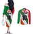 Custom Ireland and England Couples Matching Off The Shoulder Long Sleeve Dress and Long Sleeve Button Shirt Celtic Shanrocks and Roses with Red Cross