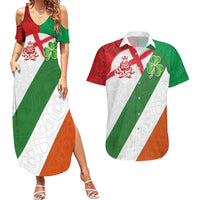 Custom Ireland and England Couples Matching Summer Maxi Dress and Hawaiian Shirt Celtic Shanrocks and Roses with Red Cross
