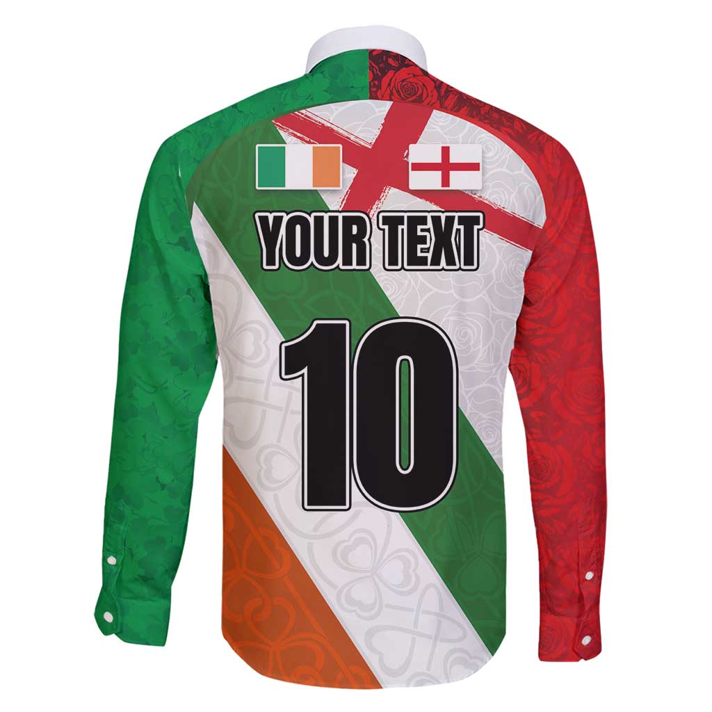 Custom Ireland and England Family Matching Long Sleeve Bodycon Dress and Hawaiian Shirt Celtic Shanrocks and Roses with Red Cross