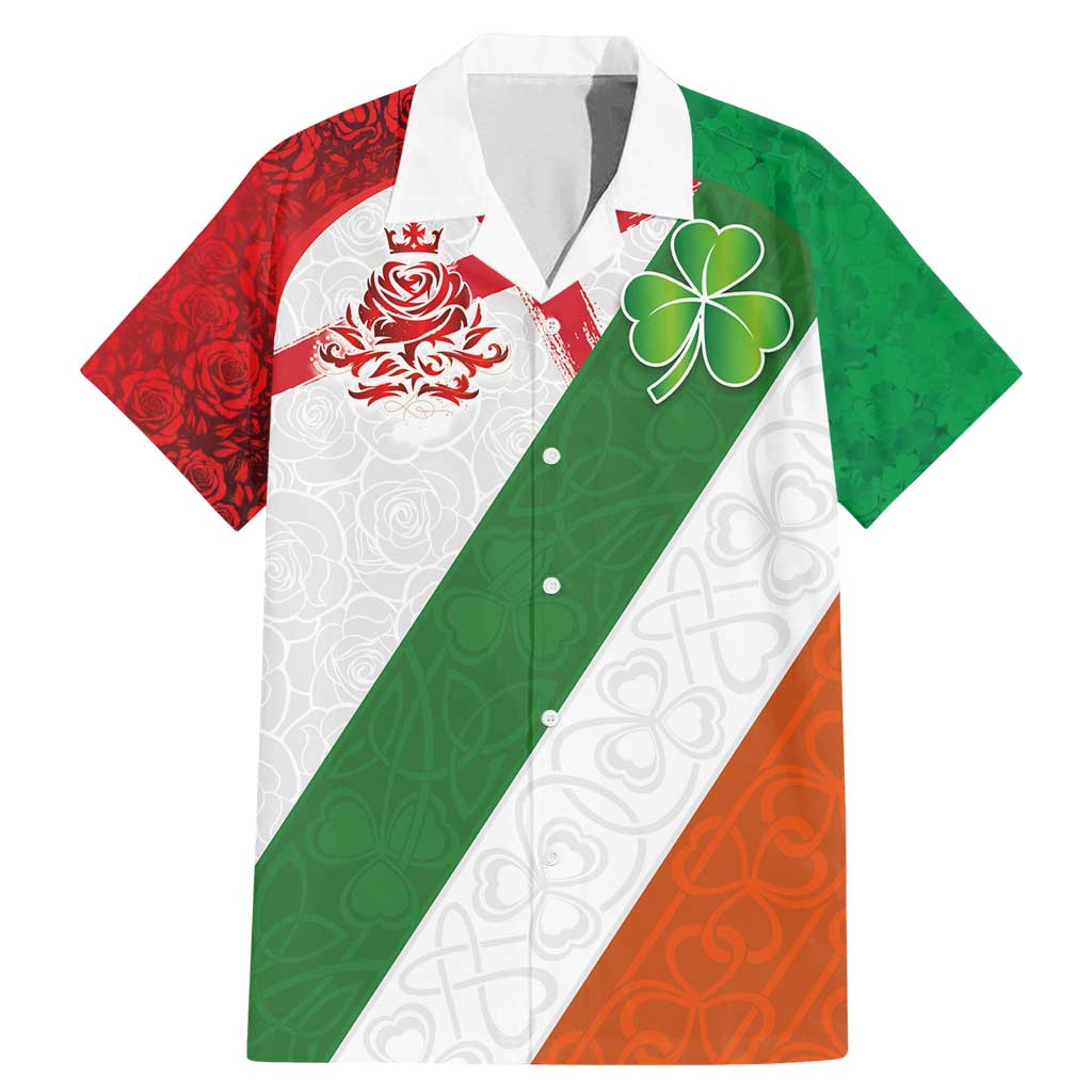 Custom Ireland and England Family Matching Mermaid Dress and Hawaiian Shirt Celtic Shanrocks and Roses with Red Cross