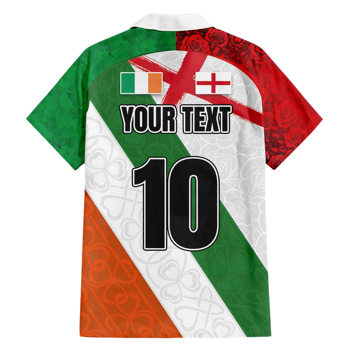 Custom Ireland and England Family Matching Off The Shoulder Long Sleeve Dress and Hawaiian Shirt Celtic Shanrocks and Roses with Red Cross