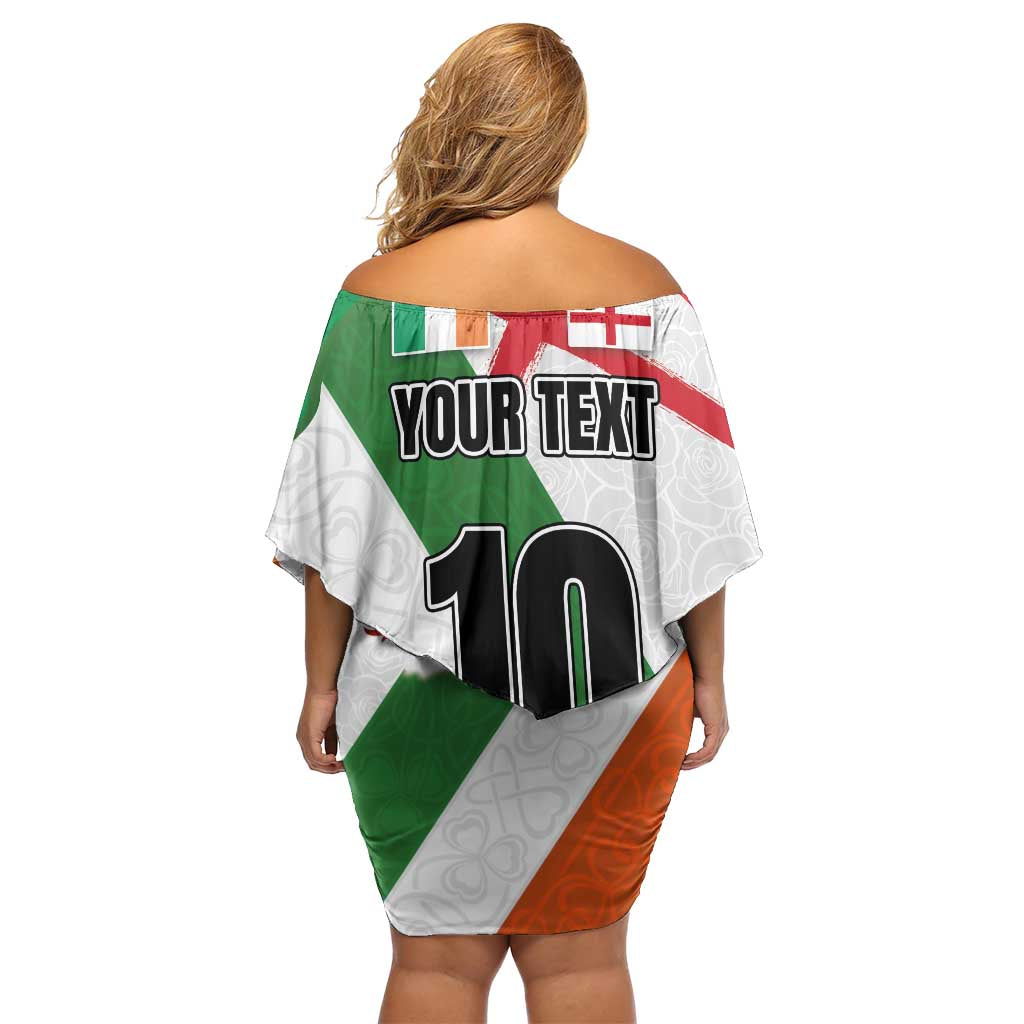 Custom Ireland and England Family Matching Off Shoulder Short Dress and Hawaiian Shirt Celtic Shanrocks and Roses with Red Cross