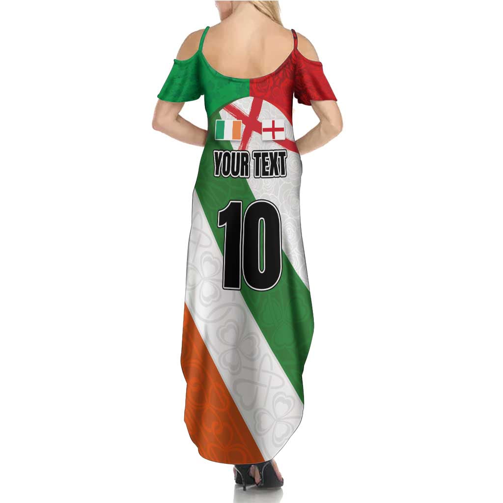 Custom Ireland and England Family Matching Summer Maxi Dress and Hawaiian Shirt Celtic Shanrocks and Roses with Red Cross