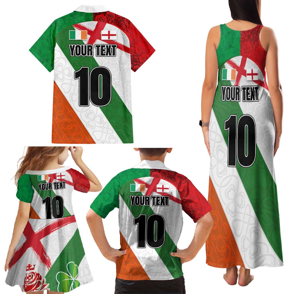 Custom Ireland and England Family Matching Tank Maxi Dress and Hawaiian Shirt Celtic Shanrocks and Roses with Red Cross