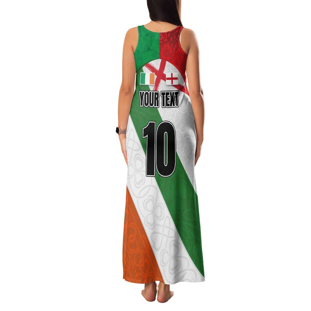 Custom Ireland and England Family Matching Tank Maxi Dress and Hawaiian Shirt Celtic Shanrocks and Roses with Red Cross