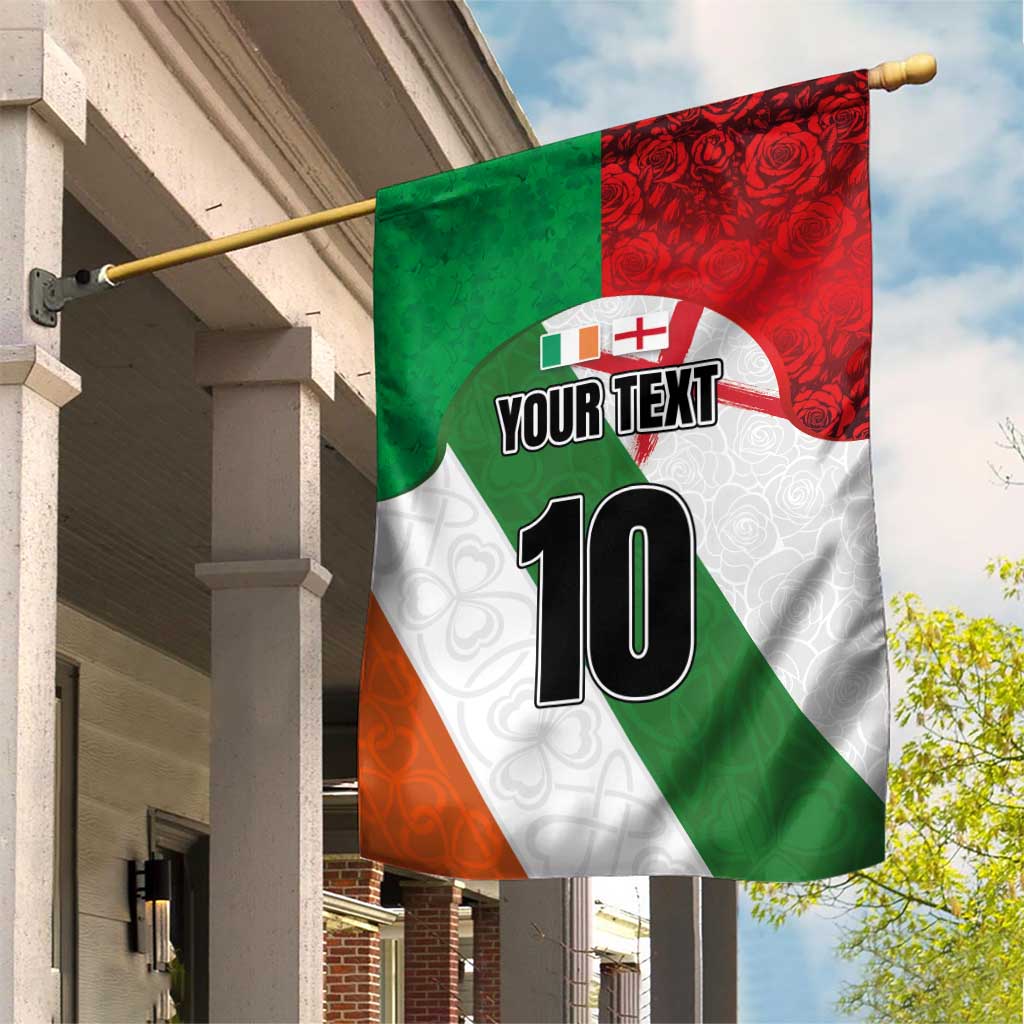 Custom Ireland and England Garden Flag Celtic Shanrocks and Roses with Red Cross