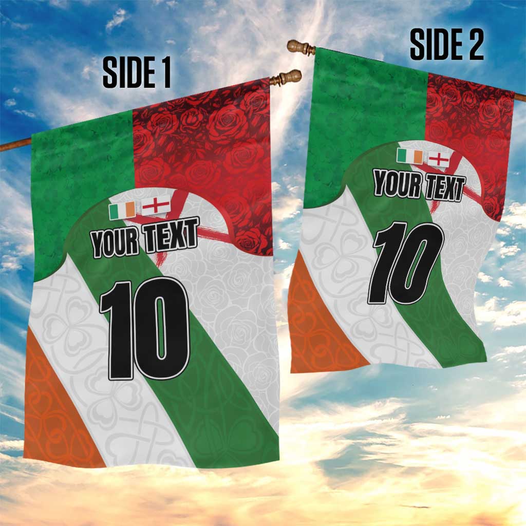 Custom Ireland and England Garden Flag Celtic Shanrocks and Roses with Red Cross