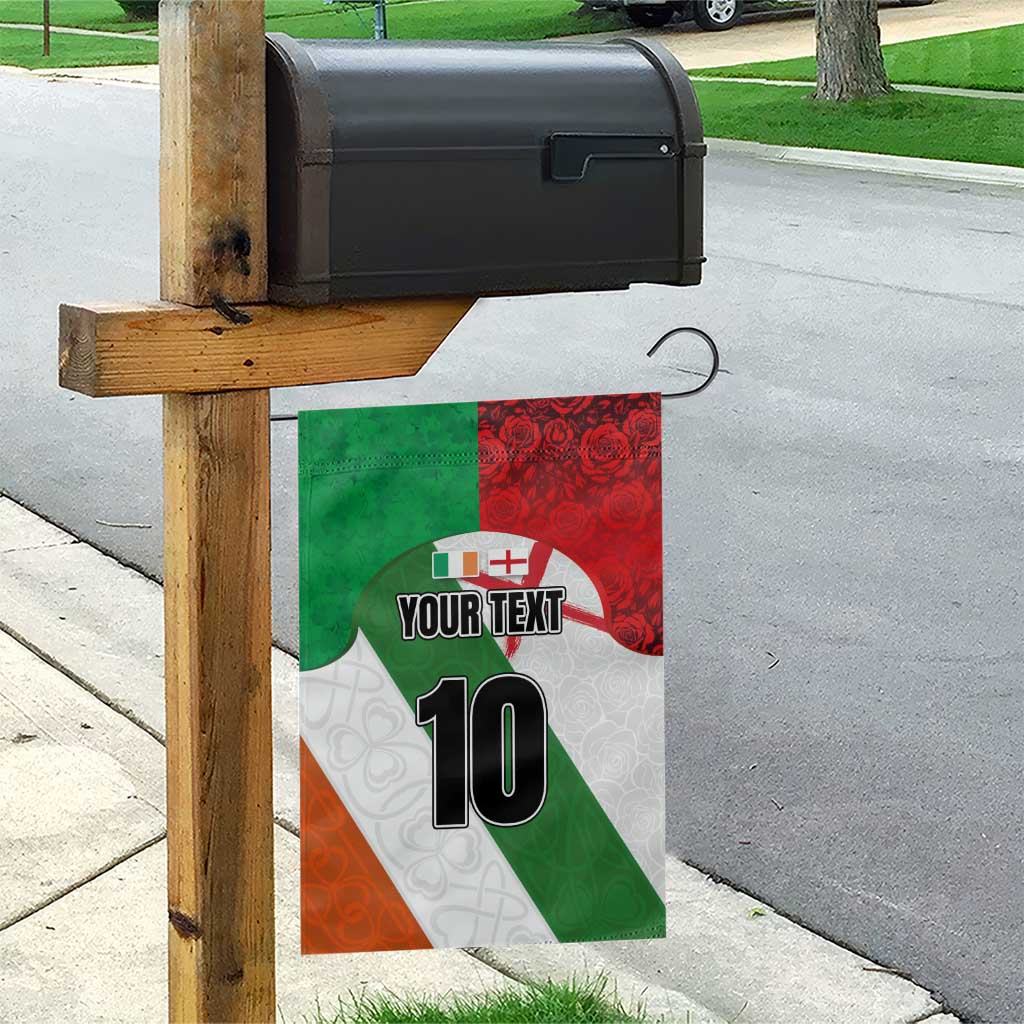 Custom Ireland and England Garden Flag Celtic Shanrocks and Roses with Red Cross