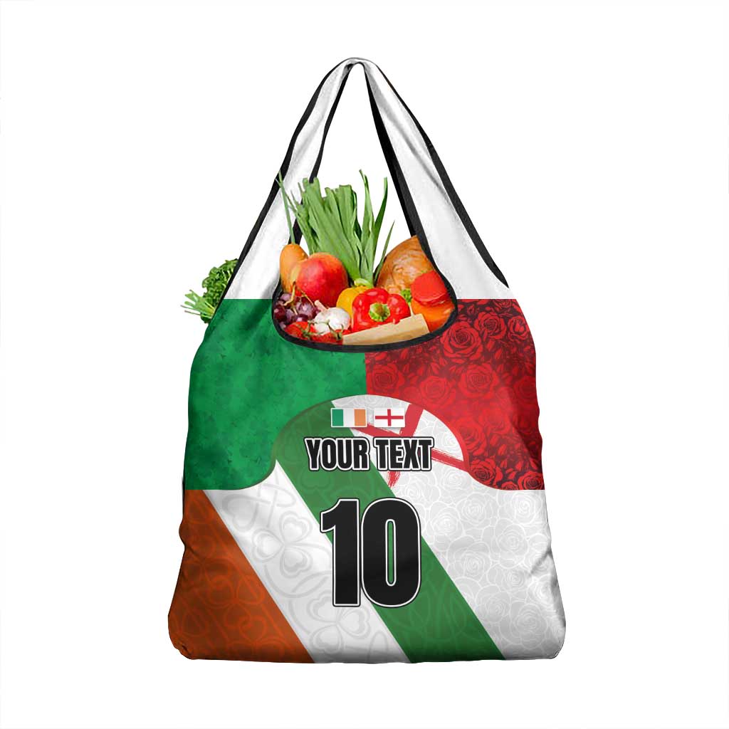 Custom Ireland and England Grocery Bag Celtic Shanrocks and Roses with Red Cross
