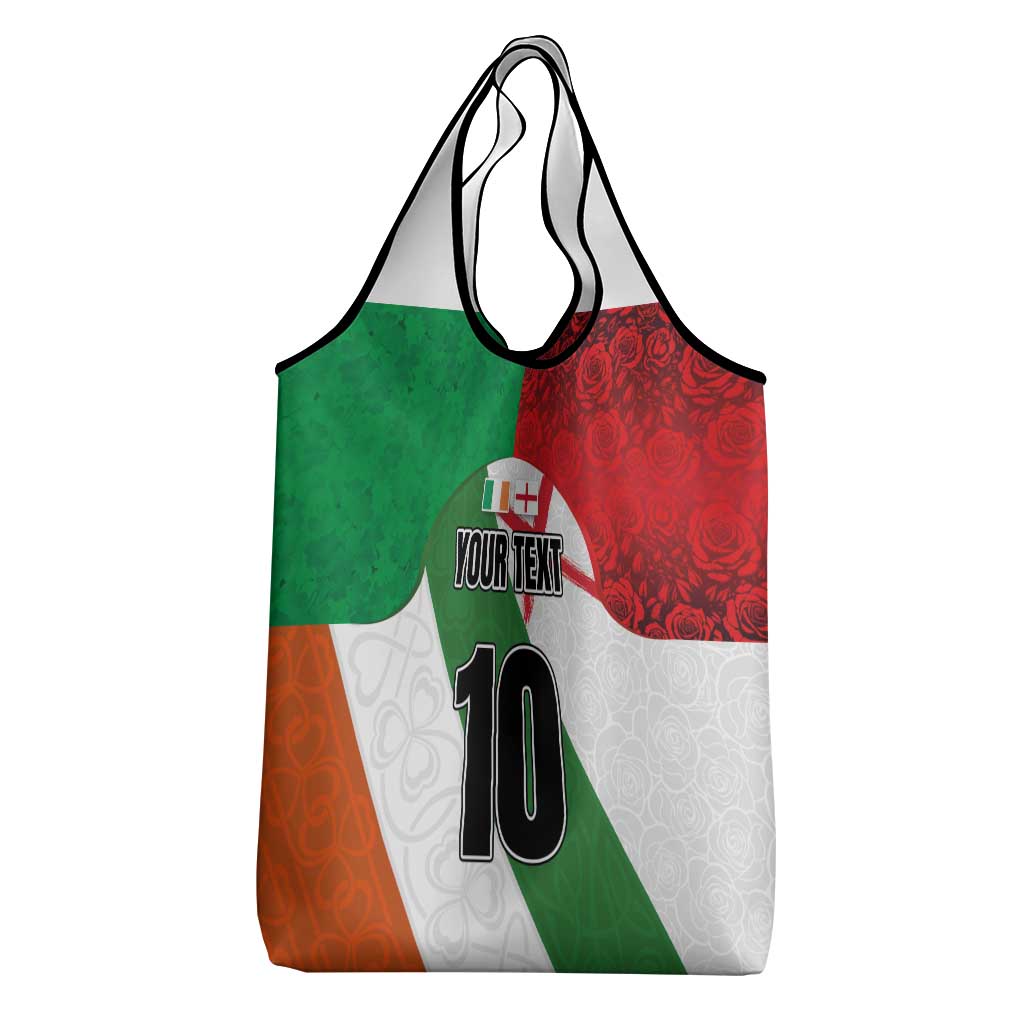 Custom Ireland and England Grocery Bag Celtic Shanrocks and Roses with Red Cross