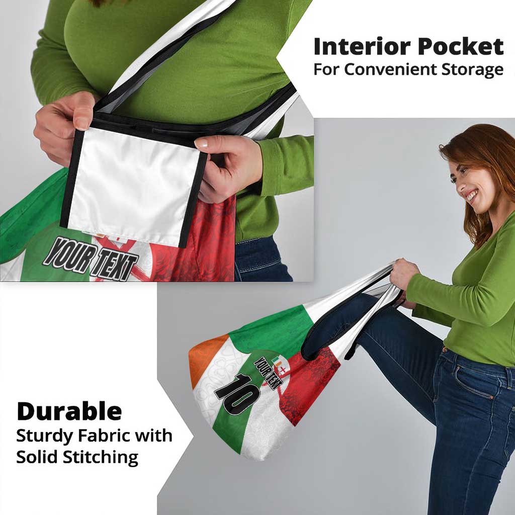 Custom Ireland and England Grocery Bag Celtic Shanrocks and Roses with Red Cross