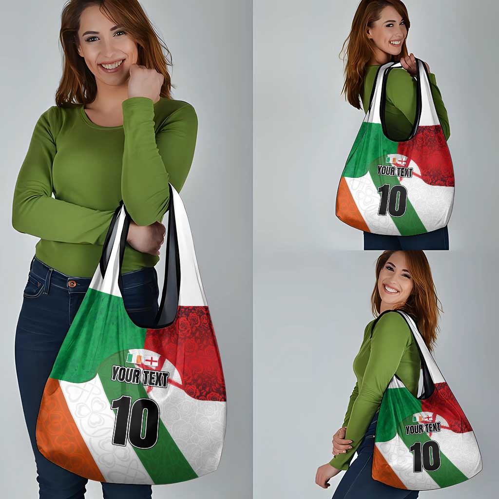 Custom Ireland and England Grocery Bag Celtic Shanrocks and Roses with Red Cross