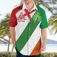 Custom Ireland and England Hawaiian Shirt Celtic Shanrocks and Roses with Red Cross