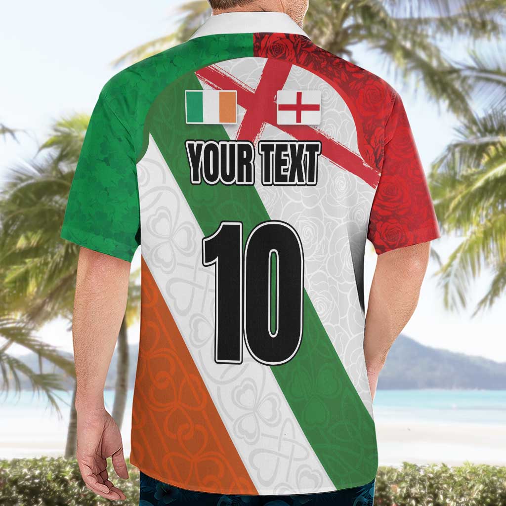 Custom Ireland and England Hawaiian Shirt Celtic Shanrocks and Roses with Red Cross