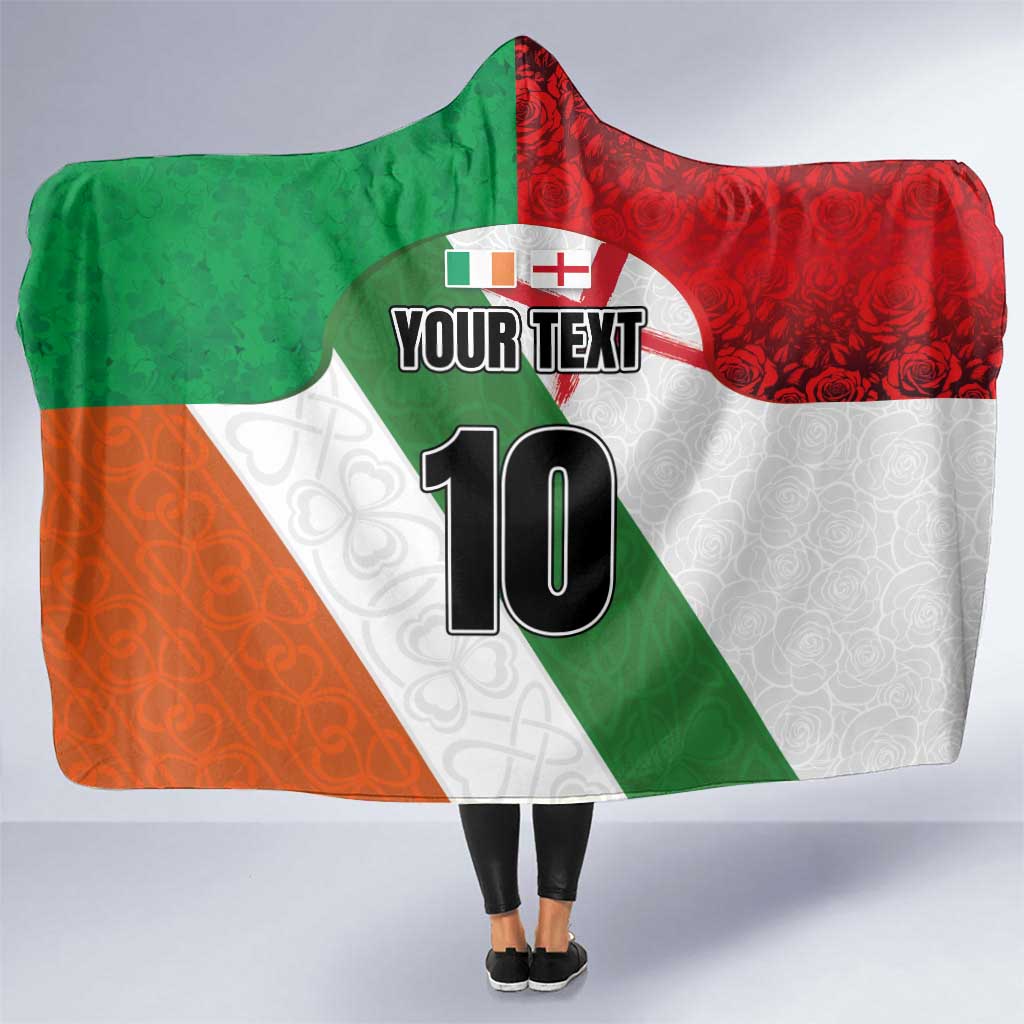 Custom Ireland and England Hooded Blanket Celtic Shanrocks and Roses with Red Cross