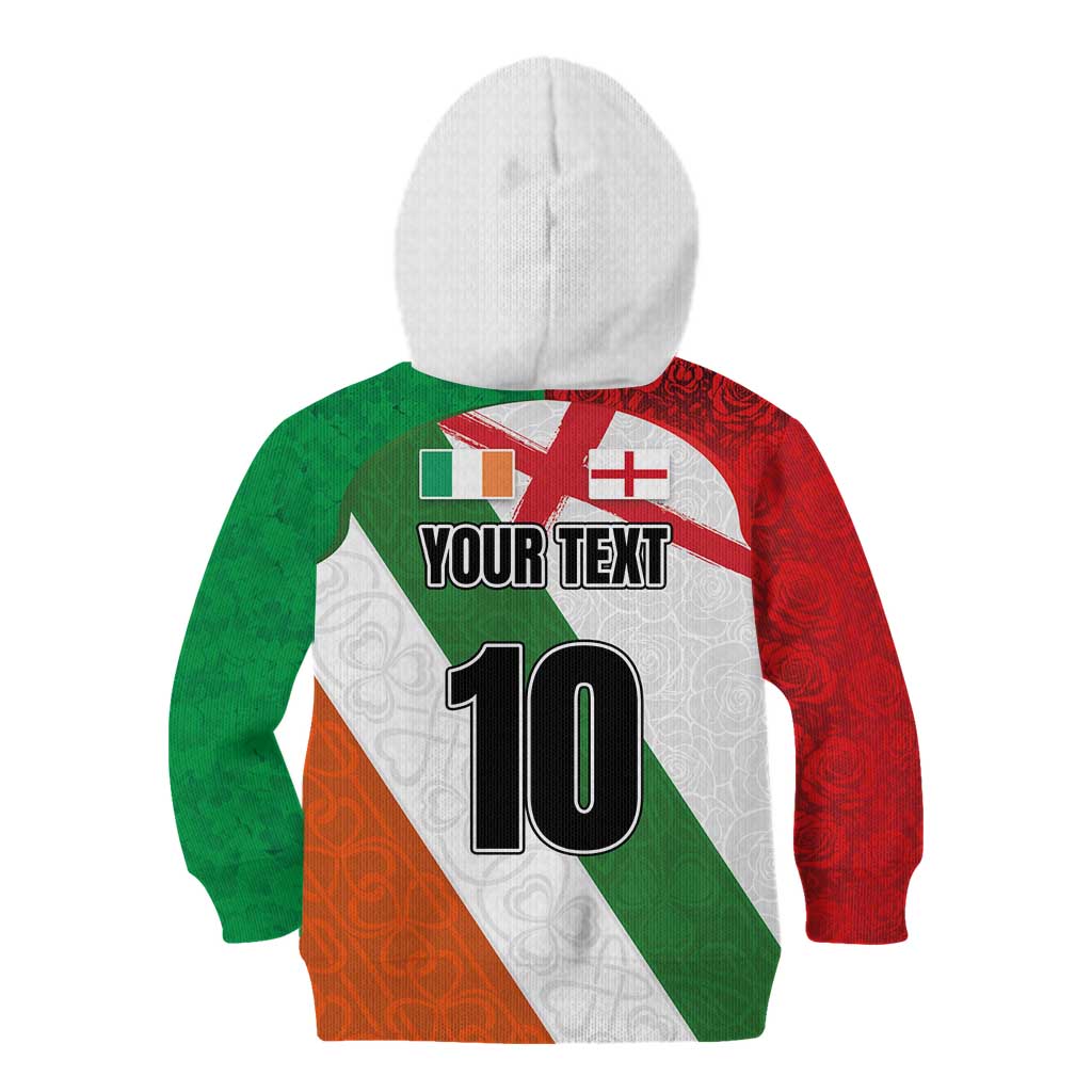 Custom Ireland and England Kid Hoodie Celtic Shanrocks and Roses with Red Cross