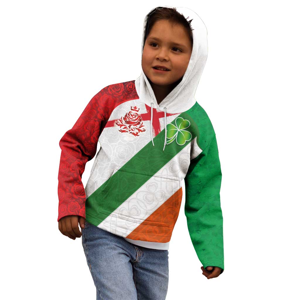 Custom Ireland and England Kid Hoodie Celtic Shanrocks and Roses with Red Cross