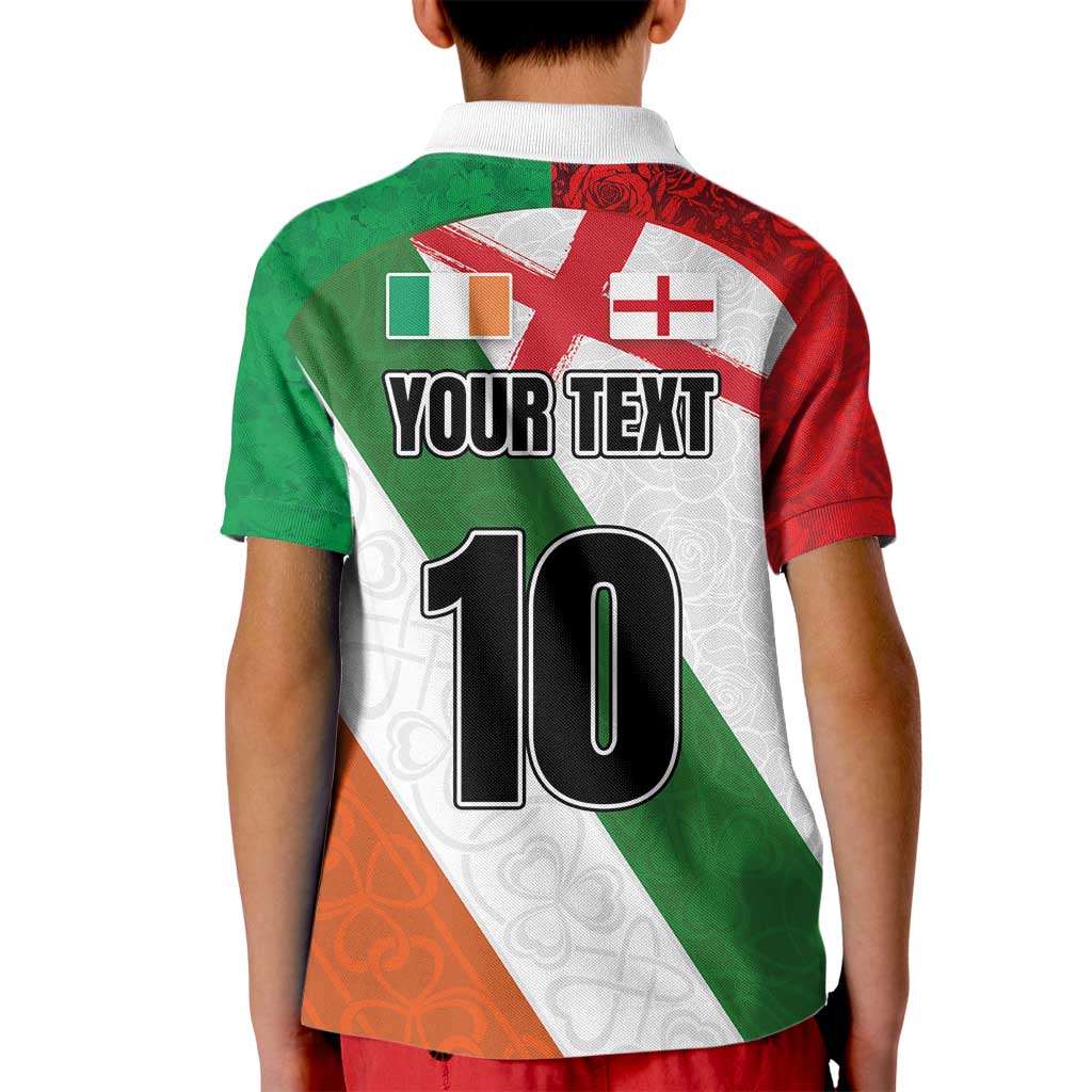 Custom Ireland and England Kid Polo Shirt Celtic Shanrocks and Roses with Red Cross