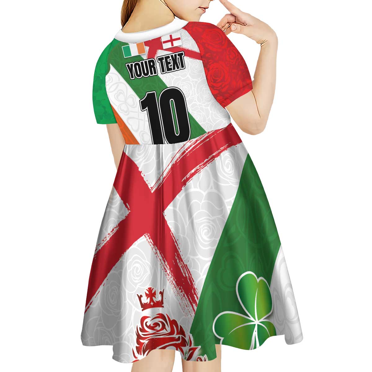 Custom Ireland and England Kid Short Sleeve Dress Celtic Shanrocks and Roses with Red Cross