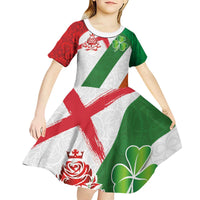 Custom Ireland and England Kid Short Sleeve Dress Celtic Shanrocks and Roses with Red Cross