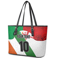 Custom Ireland and England Leather Tote Bag Celtic Shanrocks and Roses with Red Cross