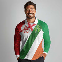Custom Ireland and England Long Sleeve Polo Shirt Celtic Shanrocks and Roses with Red Cross
