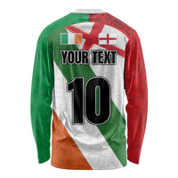 Custom Ireland and England Long Sleeve Shirt Celtic Shanrocks and Roses with Red Cross