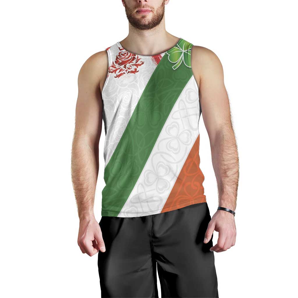 Custom Ireland and England Men Tank Top Celtic Shanrocks and Roses with Red Cross