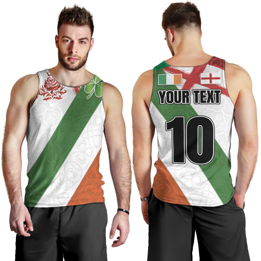 Custom Ireland and England Men Tank Top Celtic Shanrocks and Roses with Red Cross