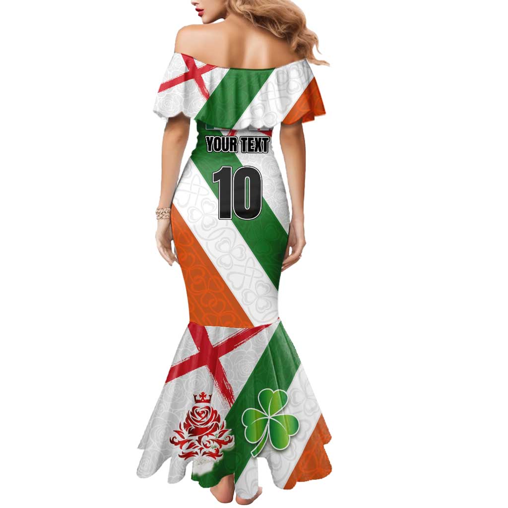 Custom Ireland and England Mermaid Dress Celtic Shanrocks and Roses with Red Cross