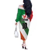 Custom Ireland and England Off The Shoulder Long Sleeve Dress Celtic Shanrocks and Roses with Red Cross