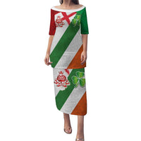 Custom Ireland and England Puletasi Celtic Shanrocks and Roses with Red Cross