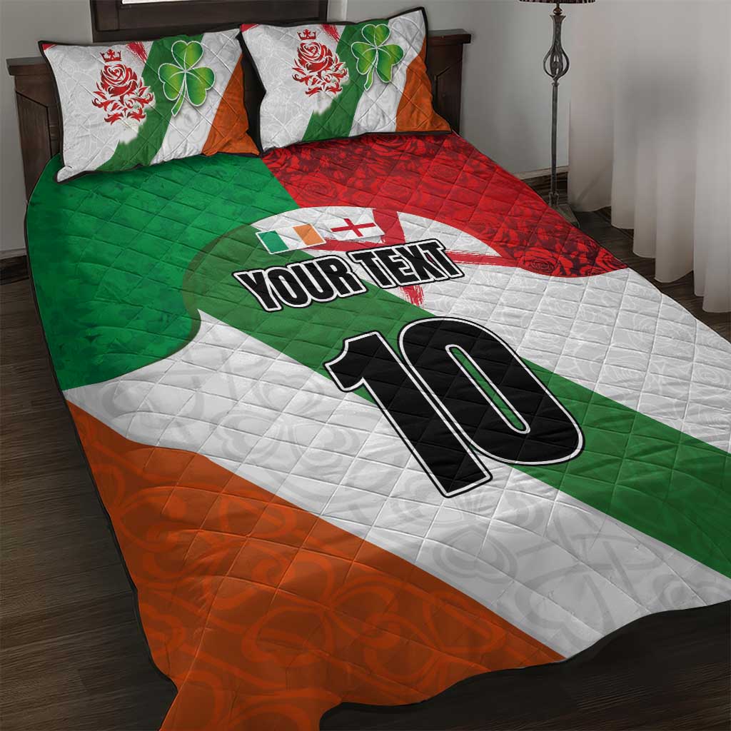 Custom Ireland and England Quilt Bed Set Celtic Shanrocks and Roses with Red Cross