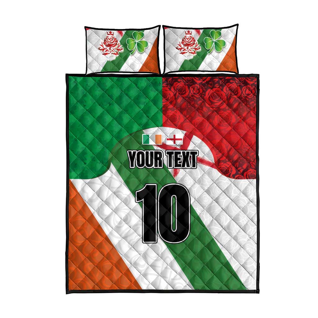 Custom Ireland and England Quilt Bed Set Celtic Shanrocks and Roses with Red Cross