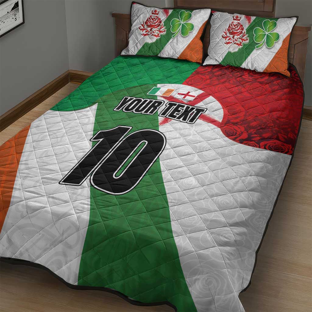 Custom Ireland and England Quilt Bed Set Celtic Shanrocks and Roses with Red Cross