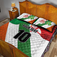 Custom Ireland and England Quilt Bed Set Celtic Shanrocks and Roses with Red Cross