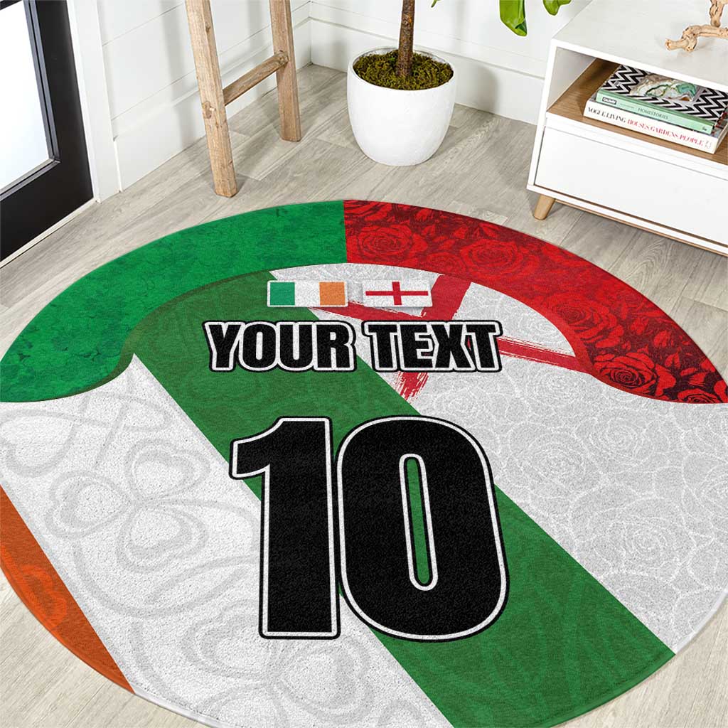 Custom Ireland and England Round Carpet Celtic Shanrocks and Roses with Red Cross