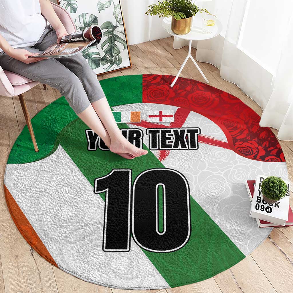 Custom Ireland and England Round Carpet Celtic Shanrocks and Roses with Red Cross