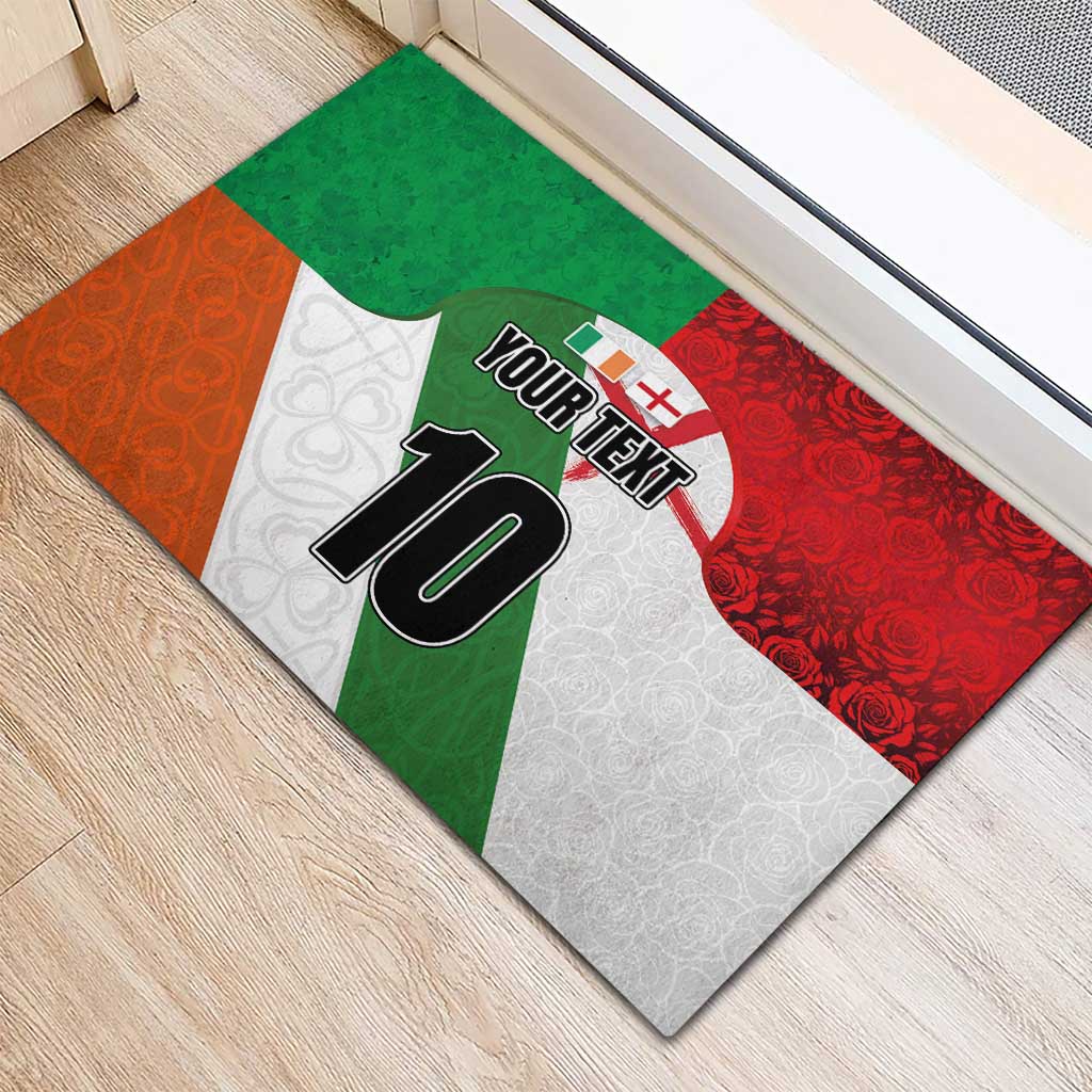 Custom Ireland and England Rubber Doormat Celtic Shanrocks and Roses with Red Cross
